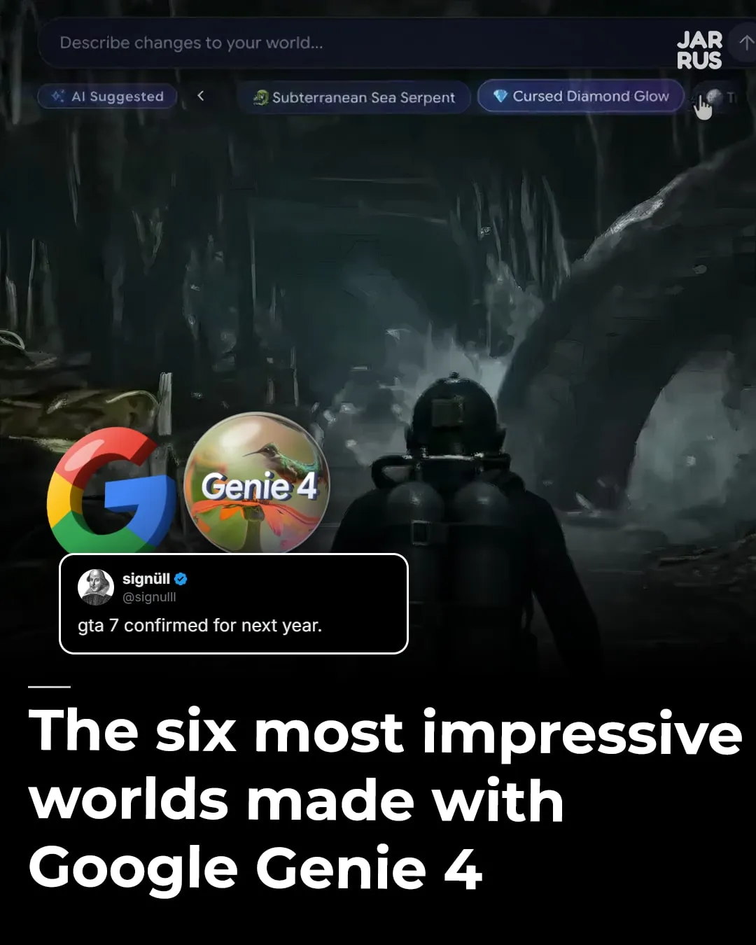 Instagram cover: The six most impressive Genie 4 worlds from day one, from a Blender simulation to GTA Waymo